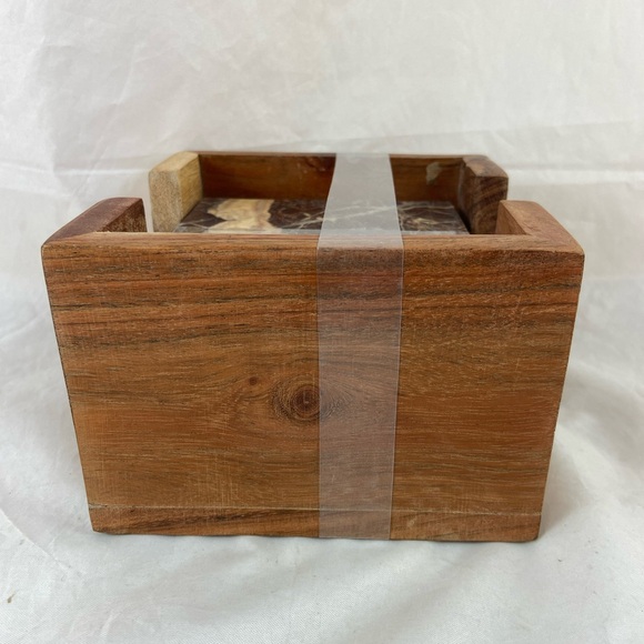 Thirstystone Set Of 4 Cherry Marble Coasters With Wood Holder 4x4 Square NEW - Picture 6 of 13